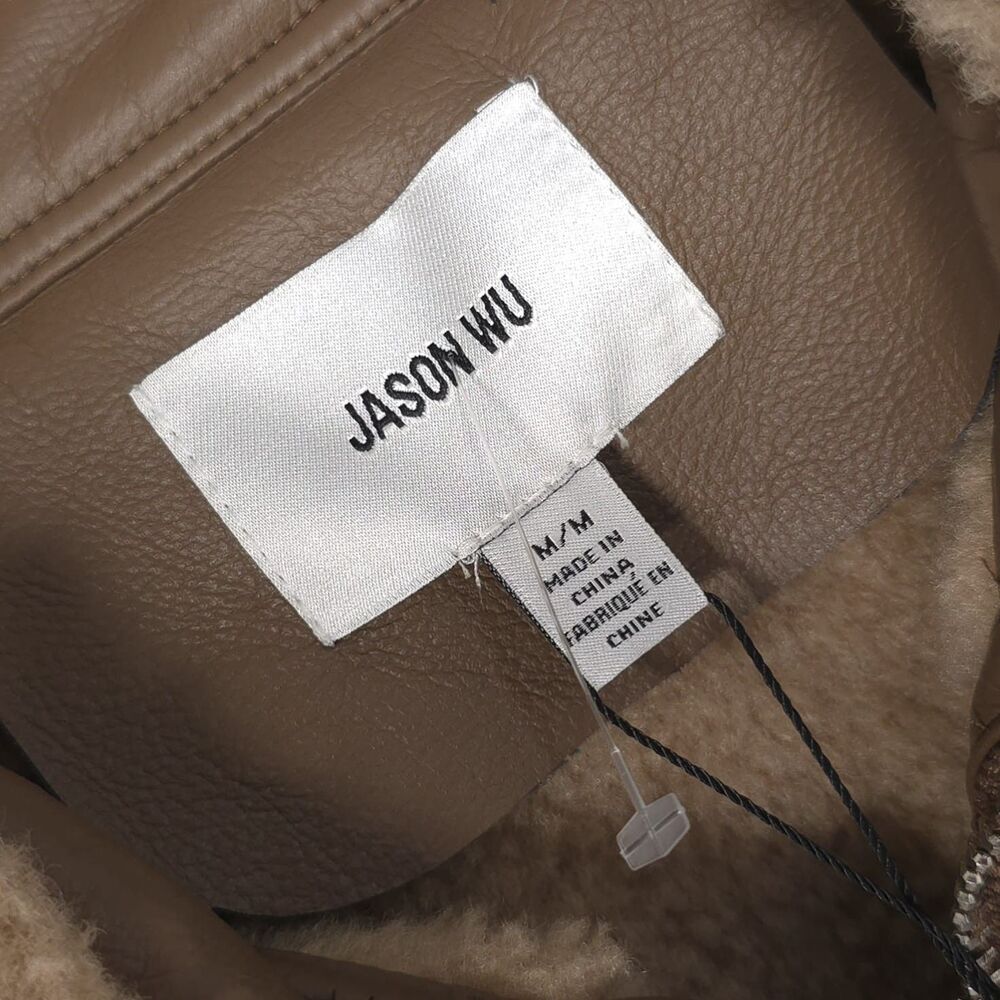 JASON WU New Women's Faux Leather Coat Sherpa Lined Brown Jacket MEDIUM Chic - Picture 2 of 14